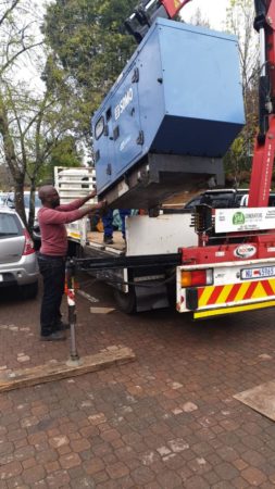 Generator relocation - loading the generator onto our crane truck